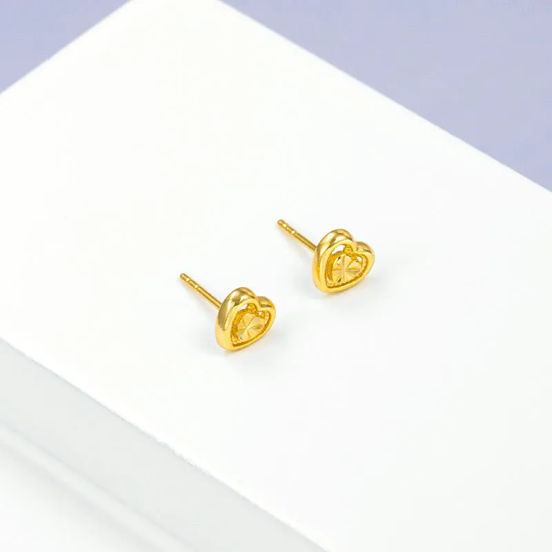 Wholesale 24k Gold Flower Heart shaped High end Retro Style Small Love Earrings
