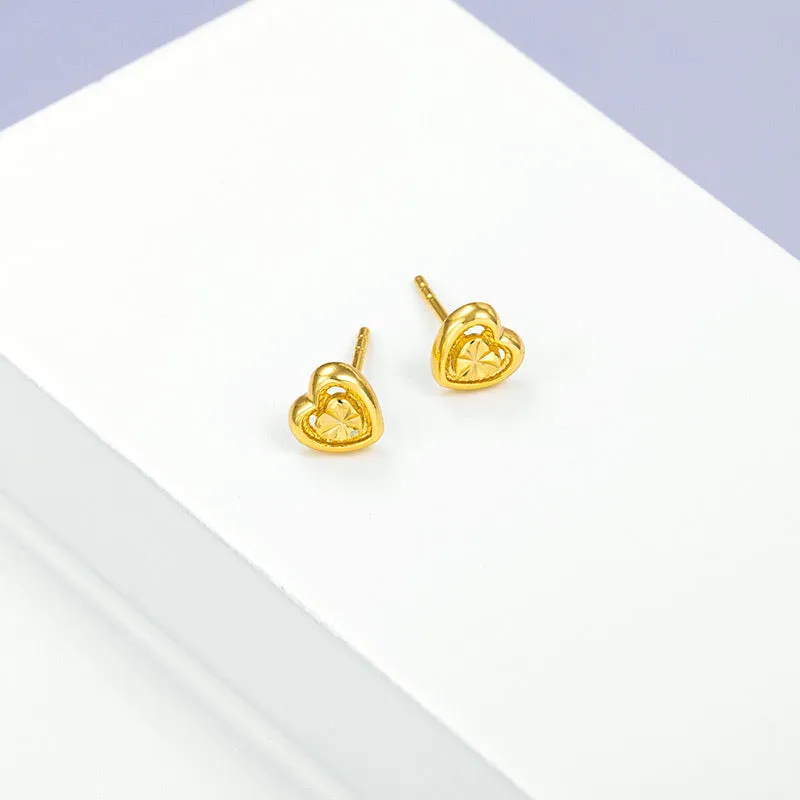 Wholesale 24k Gold Flower Heart shaped High end Retro Style Small Love Earrings