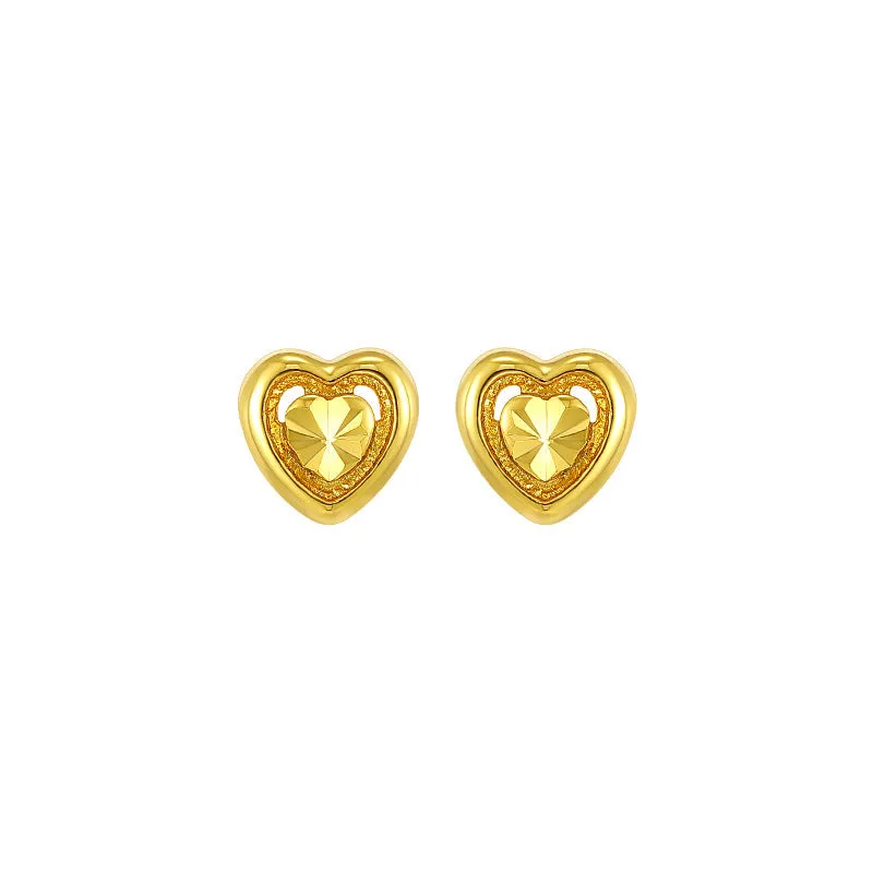 Wholesale 24k Gold Flower Heart shaped High end Retro Style Small Love Earrings