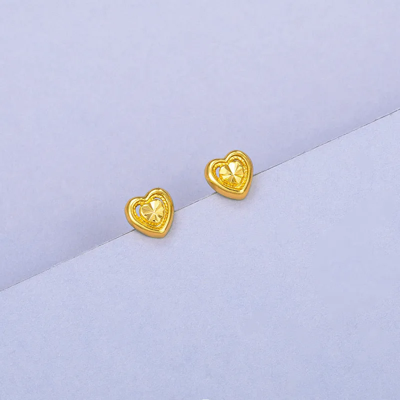 Wholesale 24k Gold Flower Heart shaped High end Retro Style Small Love Earrings