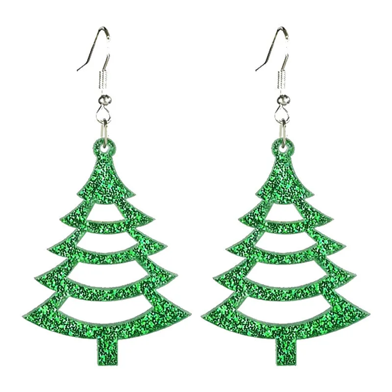 Wholesale 2pairs/pack Christmas Acrylic Sparkling Cut-out Festive Line Earrings