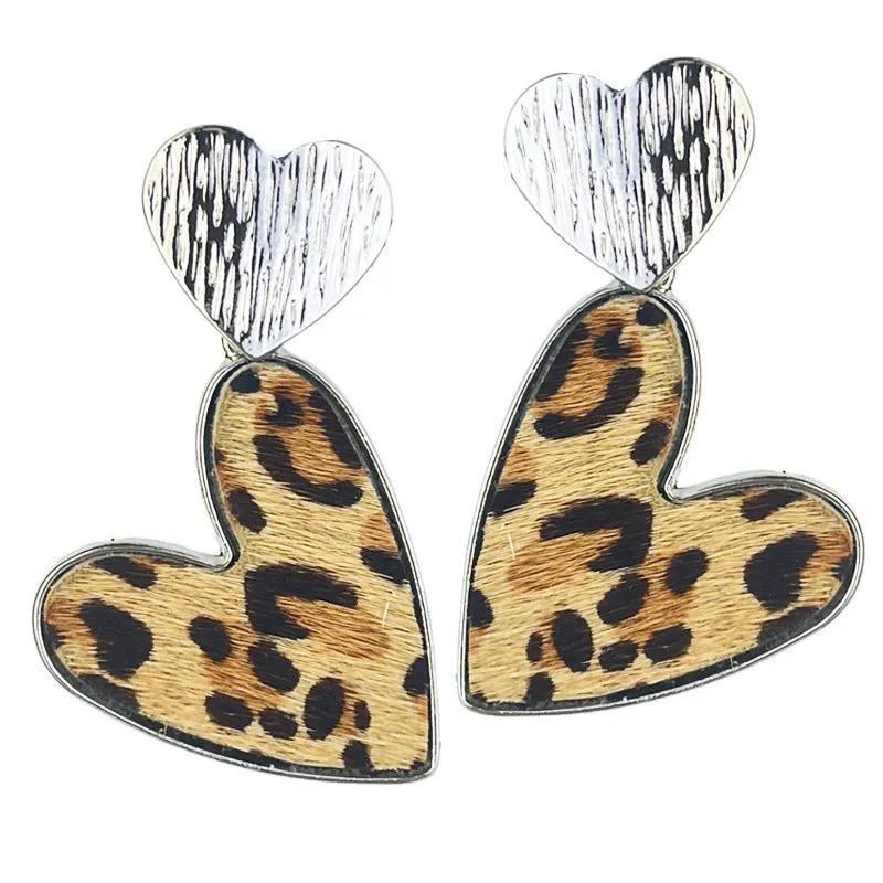 Wholesale 2Pairs/pack Double Love Fashion Western Cow Leopard Leather Earrings