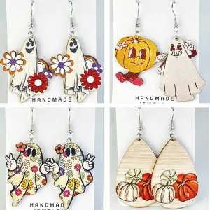 Wholesale 2Pairs/pack Floral Ghost Bohemian Retro Halloween Pumpkin Cute Earrings