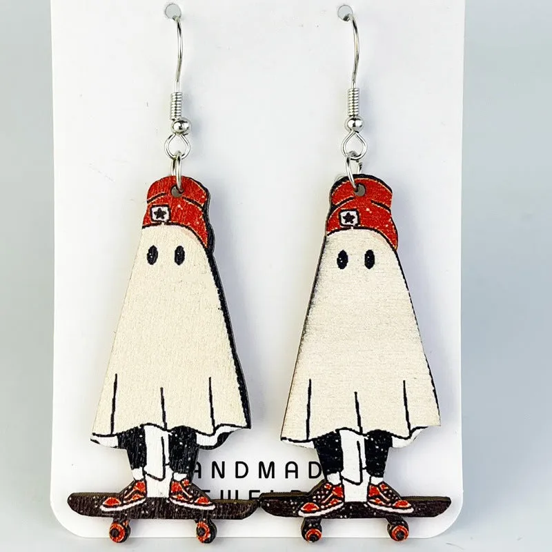 Wholesale 2Pairs/pack Floral Ghost Bohemian Retro Halloween Pumpkin Cute Earrings