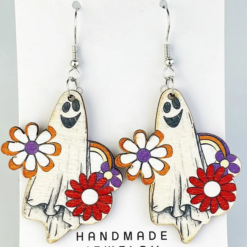 Wholesale 2Pairs/pack Floral Ghost Bohemian Retro Halloween Pumpkin Cute Earrings