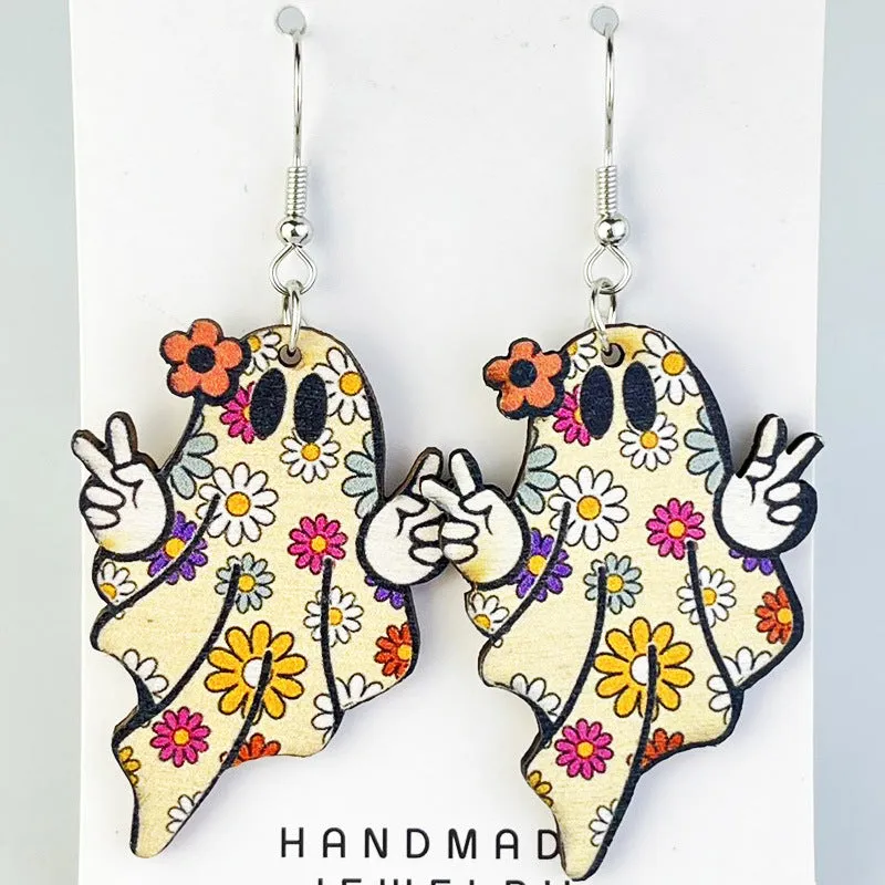 Wholesale 2Pairs/pack Floral Ghost Bohemian Retro Halloween Pumpkin Cute Earrings