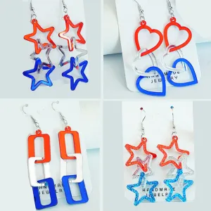 Wholesale 2Pairs/pack Independence Day 3D Rotating Mirror Love Five-pointed Star Earrings