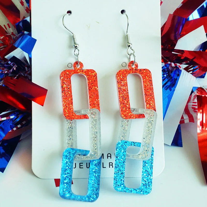 Wholesale 2Pairs/pack Independence Day 3D Rotating Mirror Love Five-pointed Star Earrings