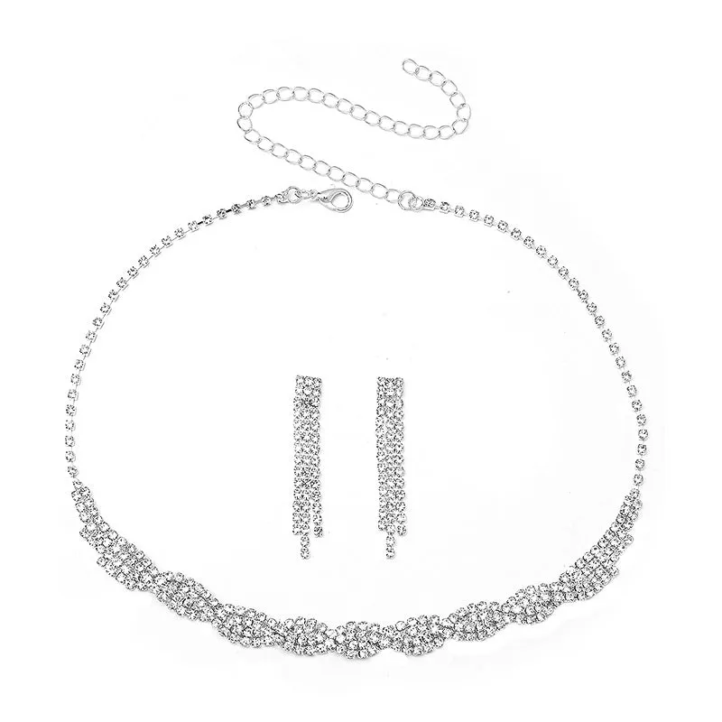 Wholesale 2pcs Annual Meeting Simple Dinner Bridal Wedding Dress Necklace Earrings
