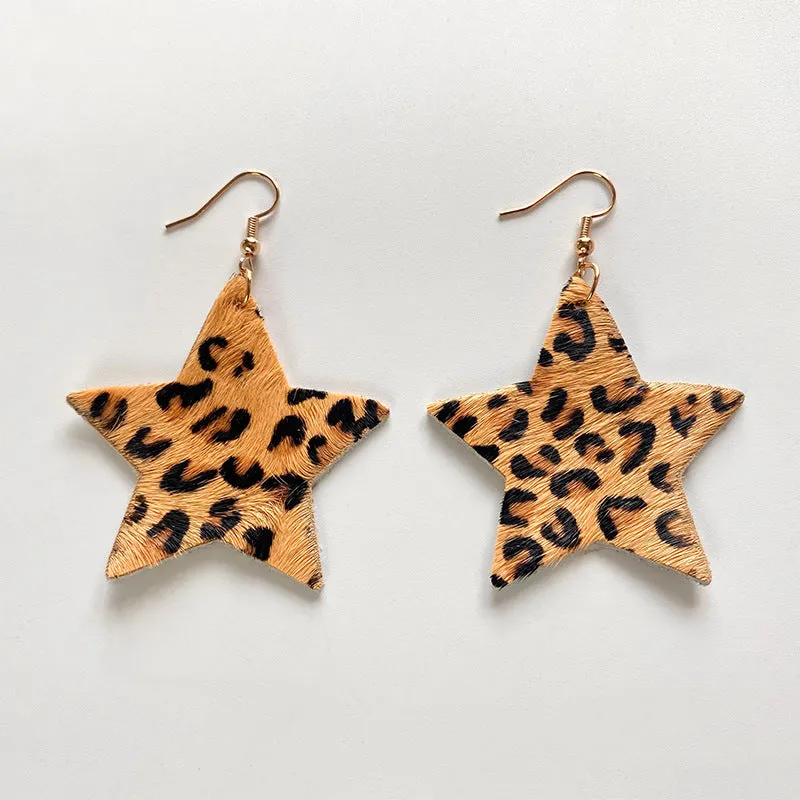 Wholesale 2pcs Cow Grain Leather Top Layer Cowhide Round Water Droplet Cow Head Retro Horsehair Quality Texture Fashionable Earrings