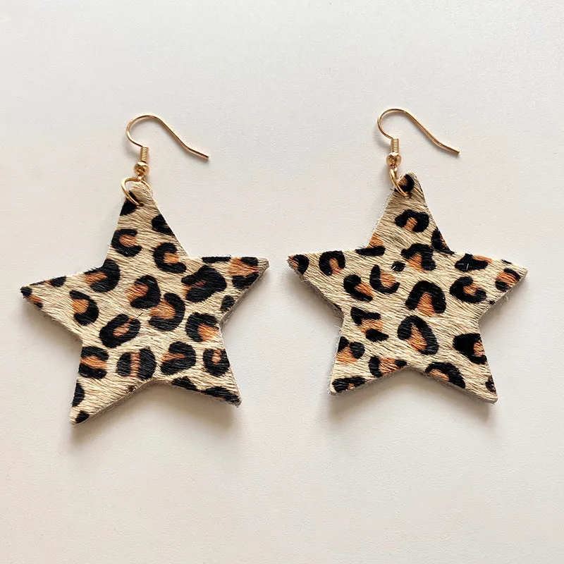 Wholesale 2pcs Cow Grain Leather Top Layer Cowhide Round Water Droplet Cow Head Retro Horsehair Quality Texture Fashionable Earrings