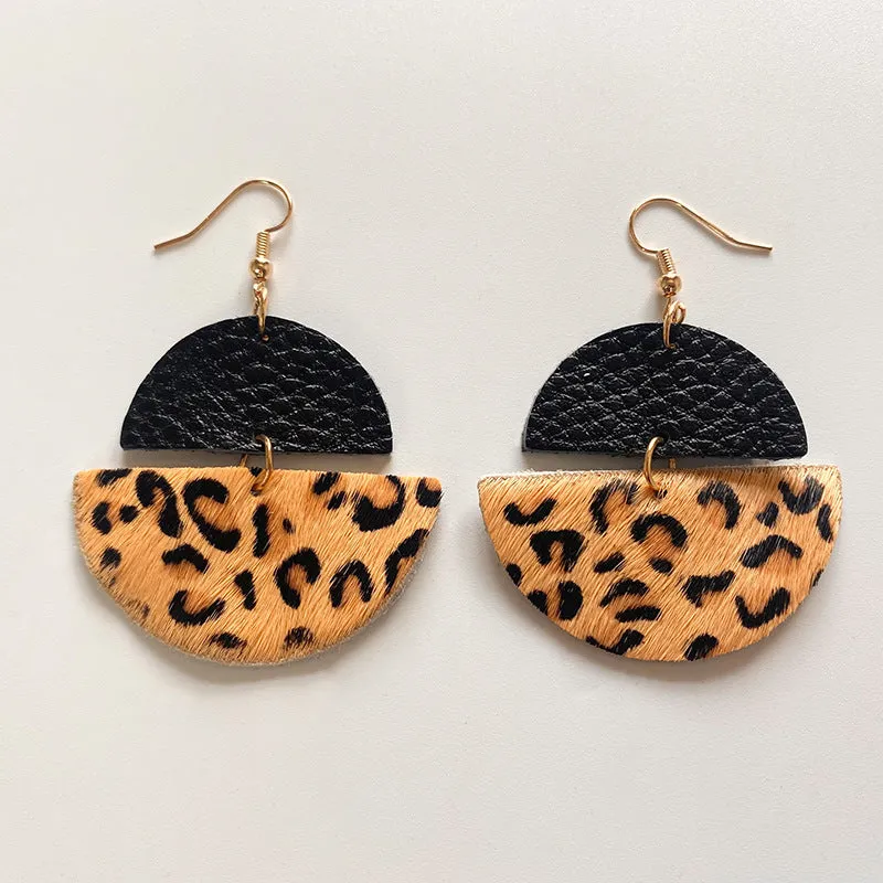 Wholesale 2pcs Cow Grain Leather Top Layer Cowhide Round Water Droplet Cow Head Retro Horsehair Quality Texture Fashionable Earrings