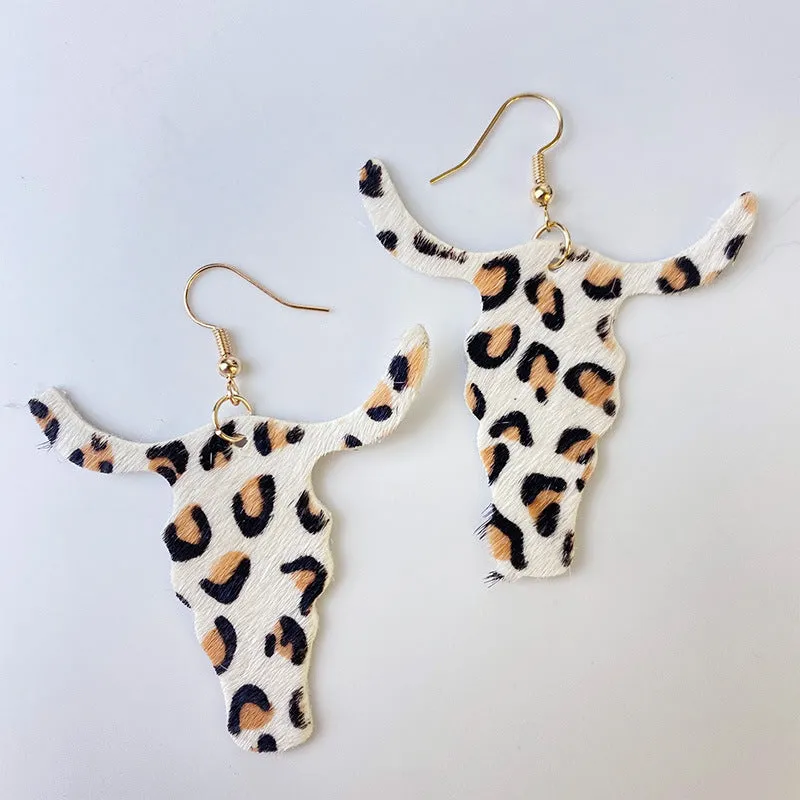 Wholesale 2pcs Cow Grain Leather Top Layer Cowhide Round Water Droplet Cow Head Retro Horsehair Quality Texture Fashionable Earrings