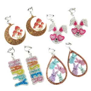 Wholesale 2pcs Easter Children Little Girl Rabbit Text Mushroom Element Shiny Earrings