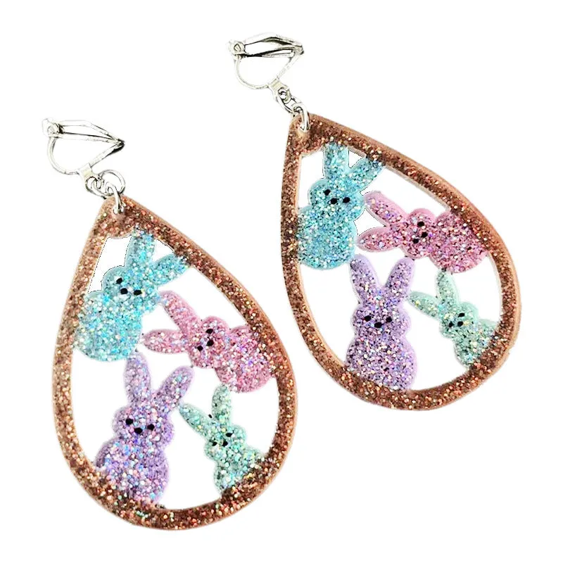 Wholesale 2pcs Easter Children Little Girl Rabbit Text Mushroom Element Shiny Earrings
