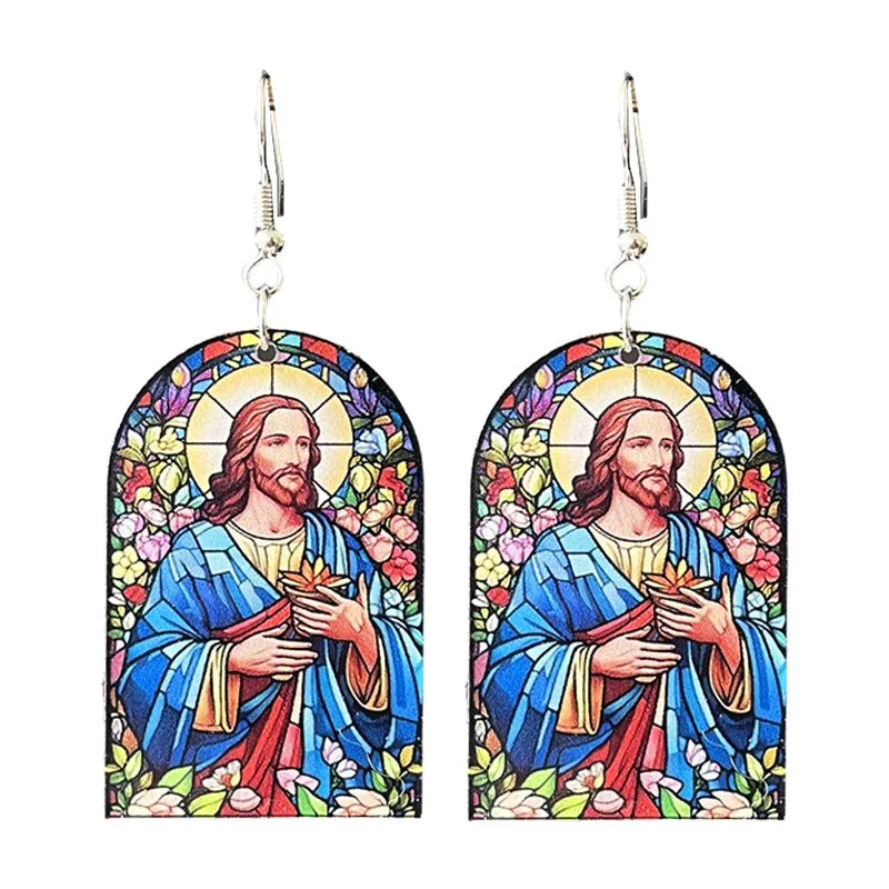 Wholesale 2pcs Easter Women Acrylic Print Spring and Summer Color Elements Flower Fashion Earrings