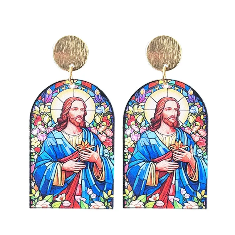 Wholesale 2pcs Easter Women Acrylic Print Spring and Summer Color Elements Flower Fashion Earrings