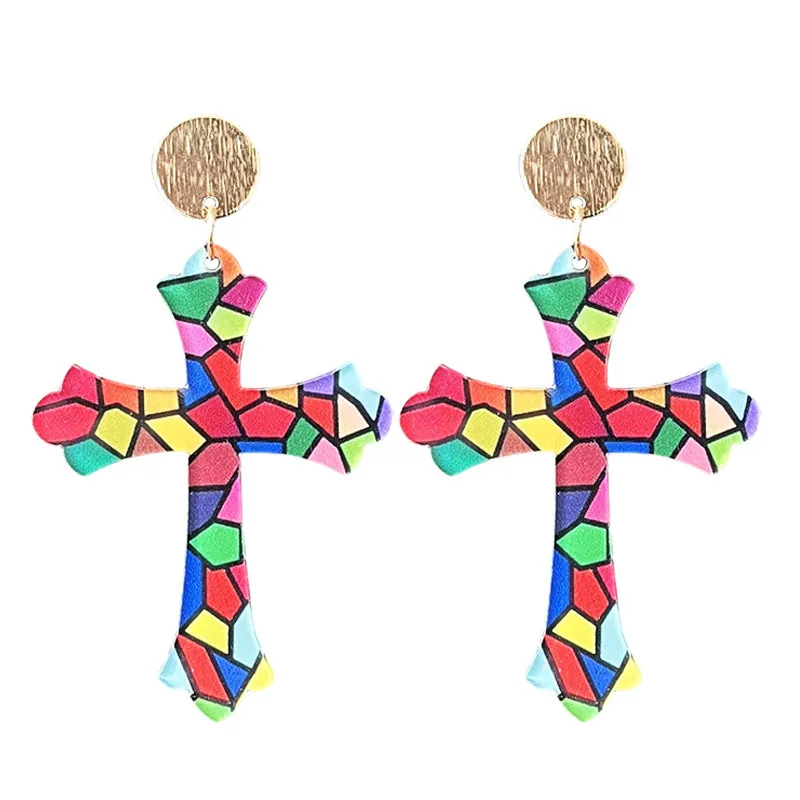 Wholesale 2pcs Easter Women Acrylic Print Spring and Summer Color Elements Flower Fashion Earrings