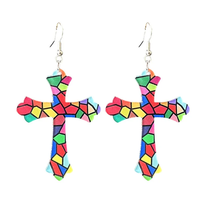 Wholesale 2pcs Easter Women Acrylic Print Spring and Summer Color Elements Flower Fashion Earrings