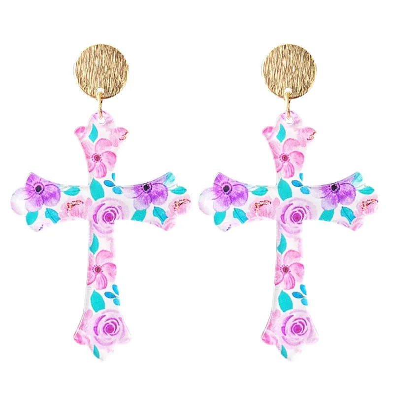 Wholesale 2pcs Easter Women Acrylic Print Spring and Summer Color Elements Flower Fashion Earrings