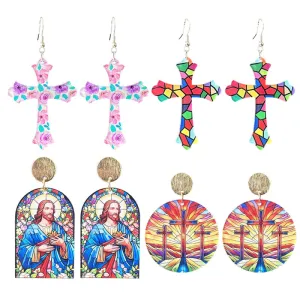 Wholesale 2pcs Easter Women Acrylic Print Spring and Summer Color Elements Flower Fashion Earrings