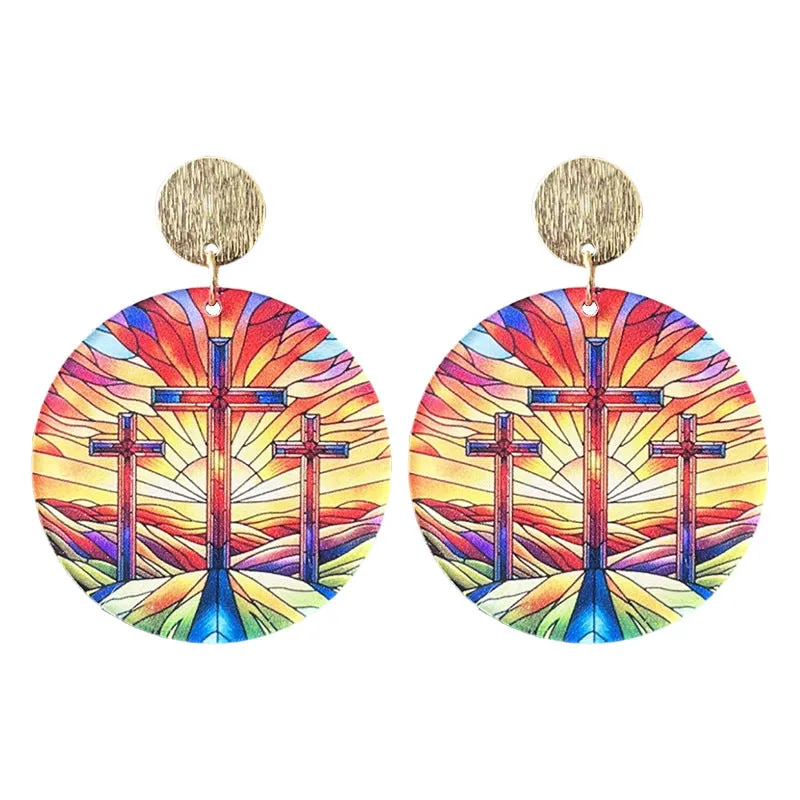 Wholesale 2pcs Easter Women Acrylic Print Spring and Summer Color Elements Flower Fashion Earrings