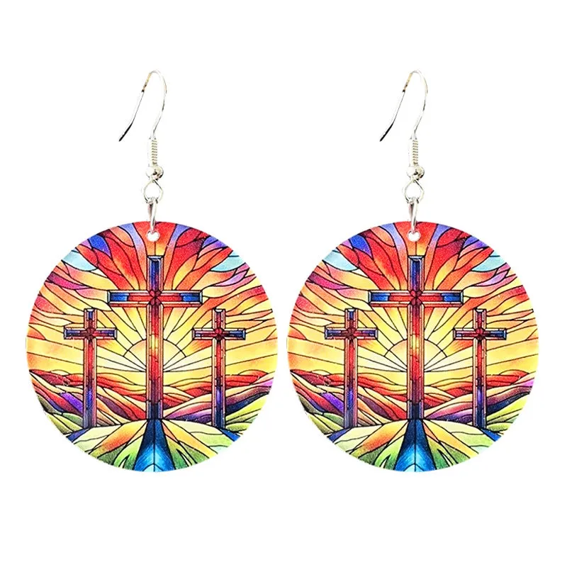 Wholesale 2pcs Easter Women Acrylic Print Spring and Summer Color Elements Flower Fashion Earrings