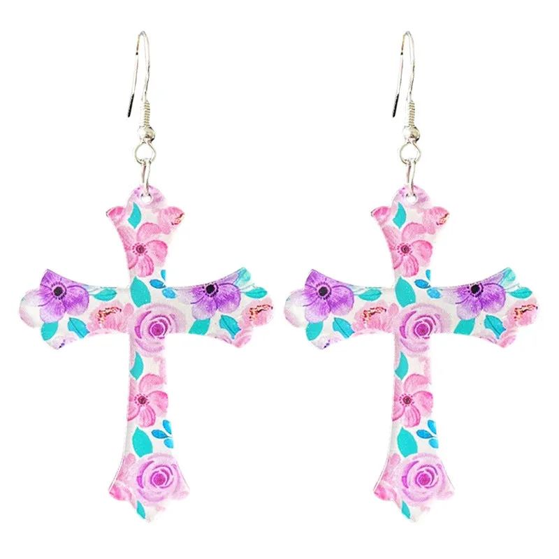 Wholesale 2pcs Easter Women Acrylic Print Spring and Summer Color Elements Flower Fashion Earrings