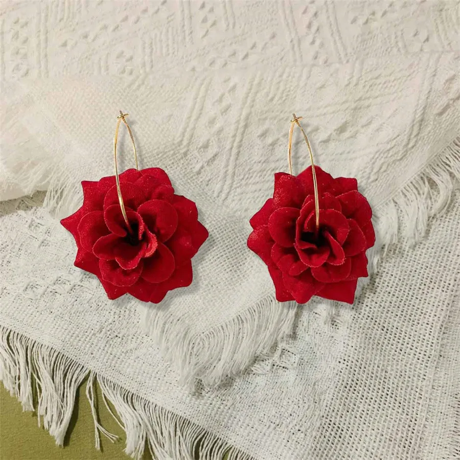Wholesale 2PCS exquisite elegant fashion gentle creative romantic red rose earrings for dating holiday Valentine's Day