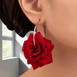 Wholesale 2PCS exquisite elegant fashion gentle creative romantic red rose earrings for dating holiday Valentine's Day