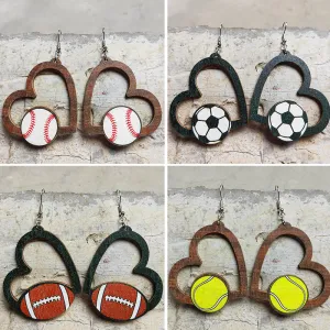 Wholesale 2pcs Love Sports Football Baseball Rugby Basketball Tennis Volleyball Geometric Hollow Earrings