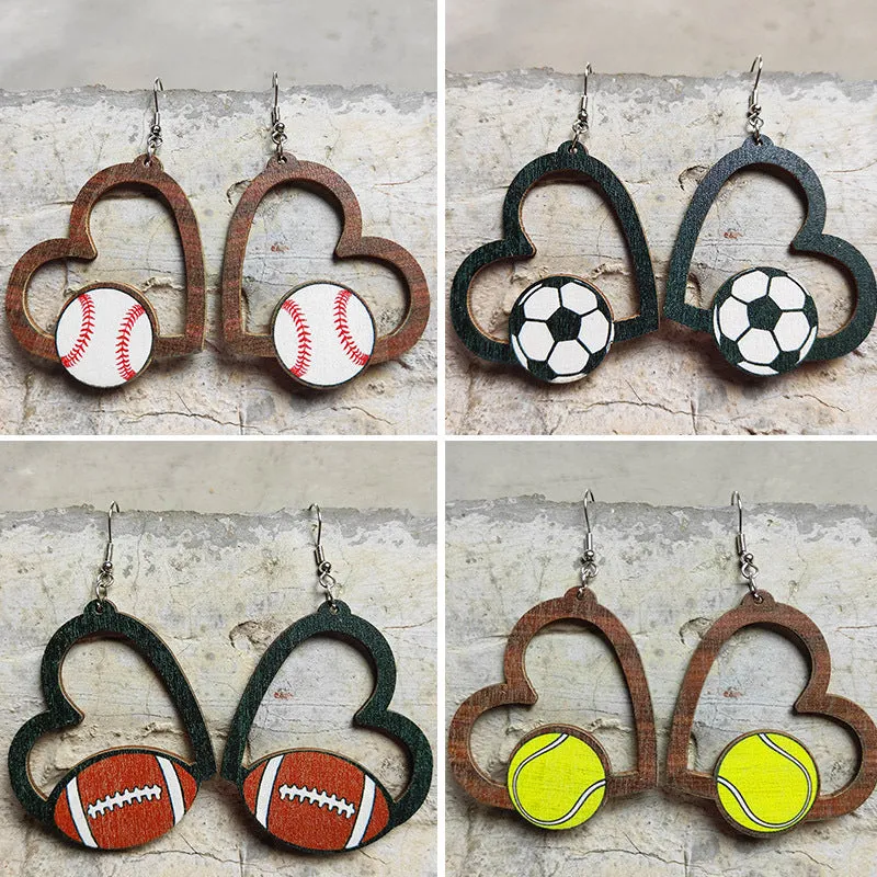Wholesale 2pcs Love Sports Football Baseball Rugby Basketball Tennis Volleyball Geometric Hollow Earrings