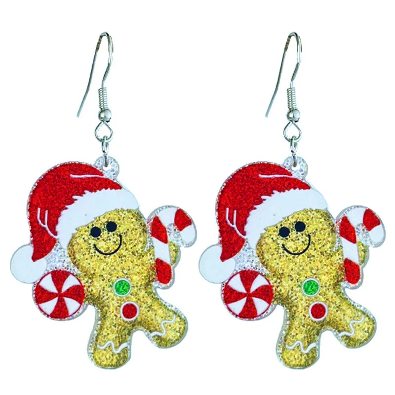 Wholesale 2pcs Source: Christmas Shiny Girls Party, Gingerbread People, Colored Lights, Snowflake Earrings