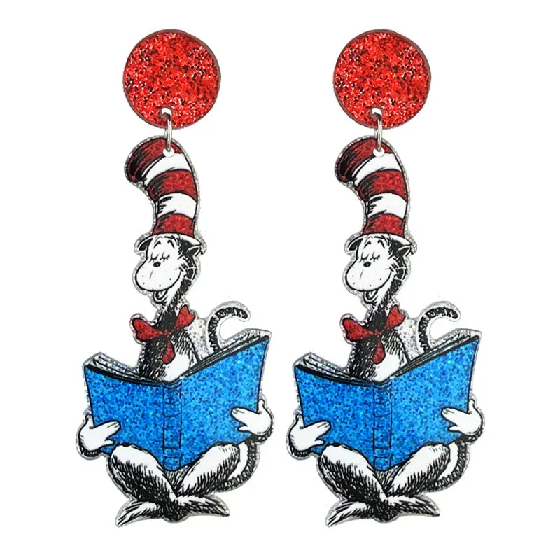 Wholesale 2pcs Teacher Reading Atmosphere Shiny Cute Teacher Color Book Acrylic Earrings