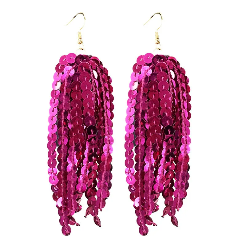 Wholesale 2pcs Valentine's Day Glitter Pink Atmosphere Love Shiny Tassel Temperament Color Matching Fashion Earrings