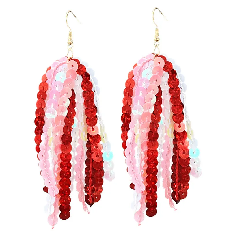 Wholesale 2pcs Valentine's Day Glitter Pink Atmosphere Love Shiny Tassel Temperament Color Matching Fashion Earrings