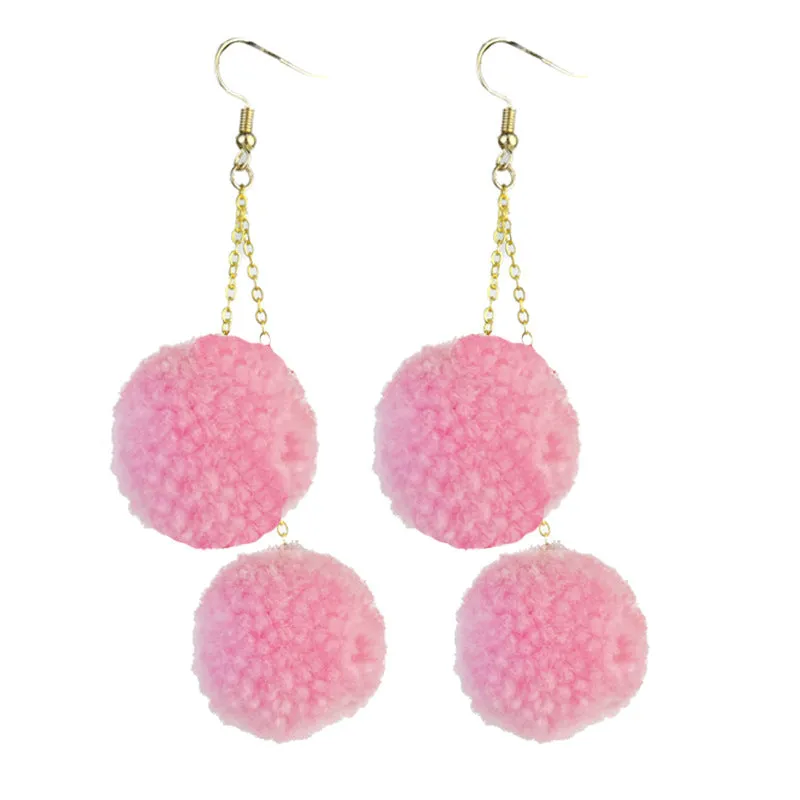 Wholesale 2pcs Valentine's Day Wool Ball Pink Chain Ball Color Matching Cute Autumn and Winter Earrings
