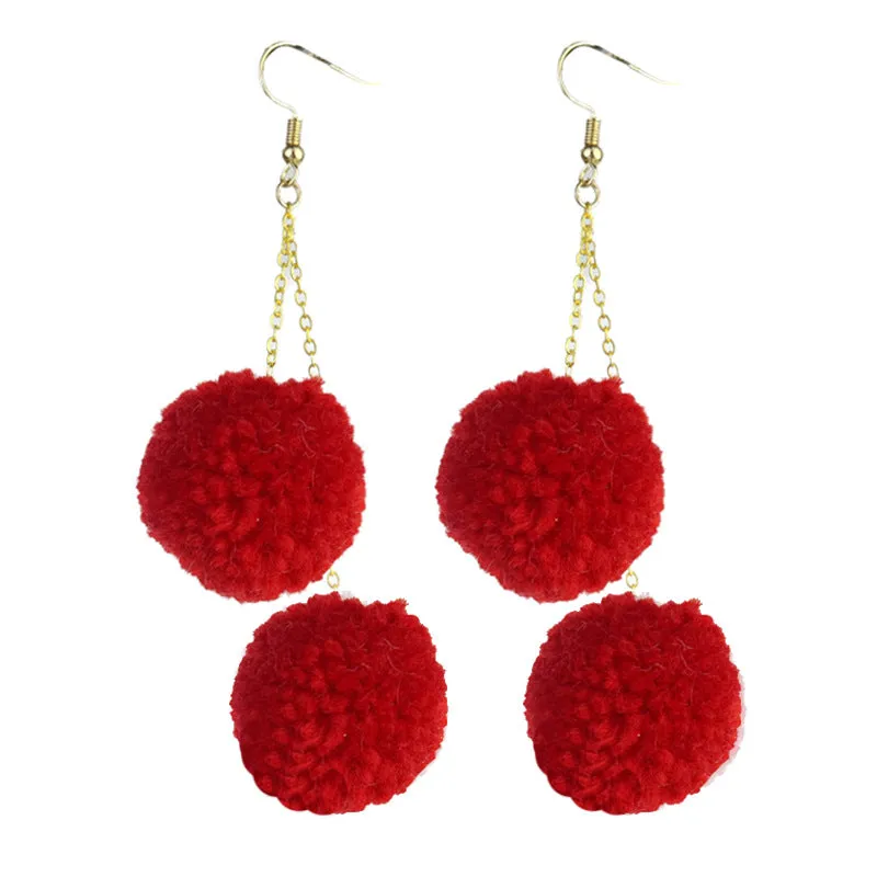 Wholesale 2pcs Valentine's Day Wool Ball Pink Chain Ball Color Matching Cute Autumn and Winter Earrings