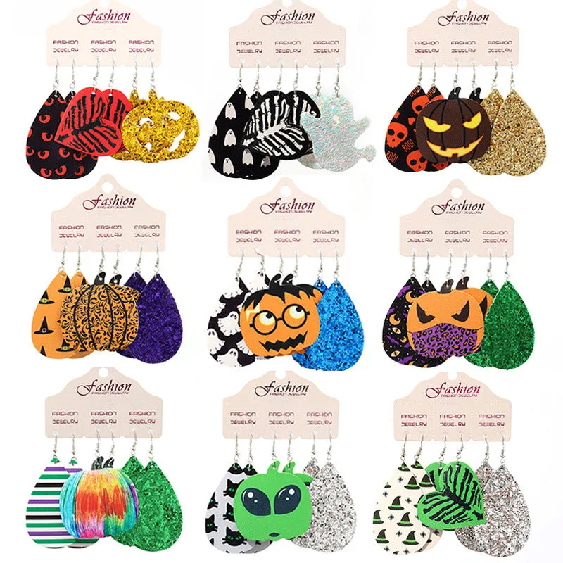 Wholesale 2set PUHalloween Pumpkin Alien Exaggerated Earrings