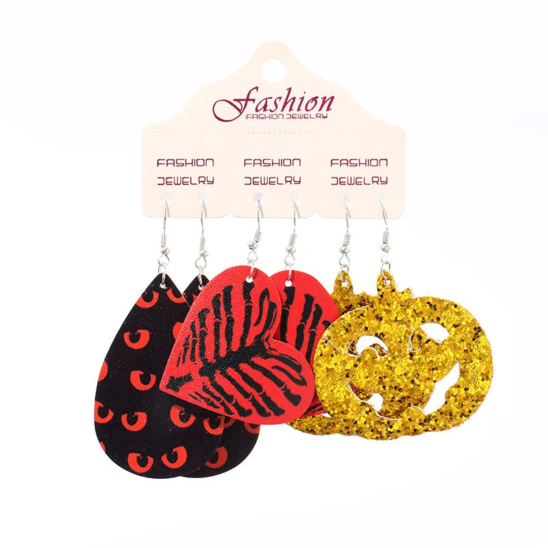 Wholesale 2set PUHalloween Pumpkin Alien Exaggerated Earrings