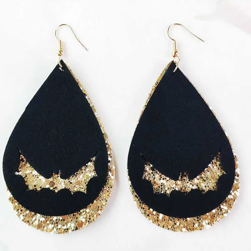 Wholesale 3 Pair/Pack Halloween Hollow Bat Velvet Earrings