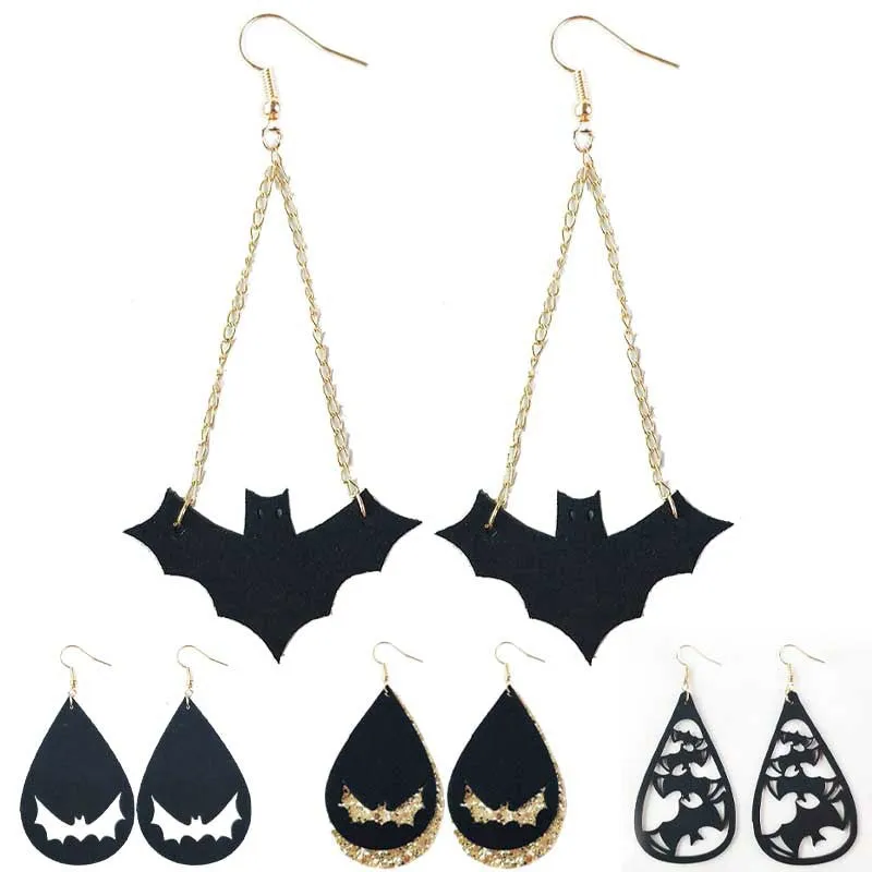 Wholesale 3 Pair/Pack Halloween Hollow Bat Velvet Earrings