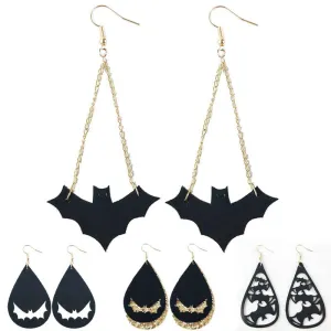 Wholesale 3 Pair/Pack Halloween Hollow Bat Velvet Earrings