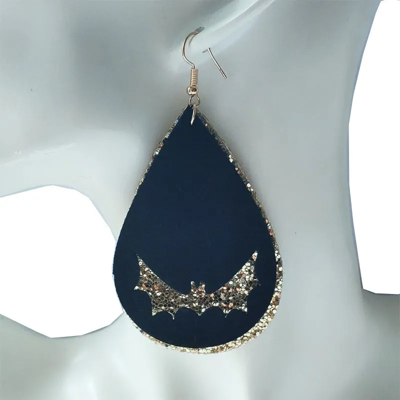 Wholesale 3 Pair/Pack Halloween Hollow Bat Velvet Earrings