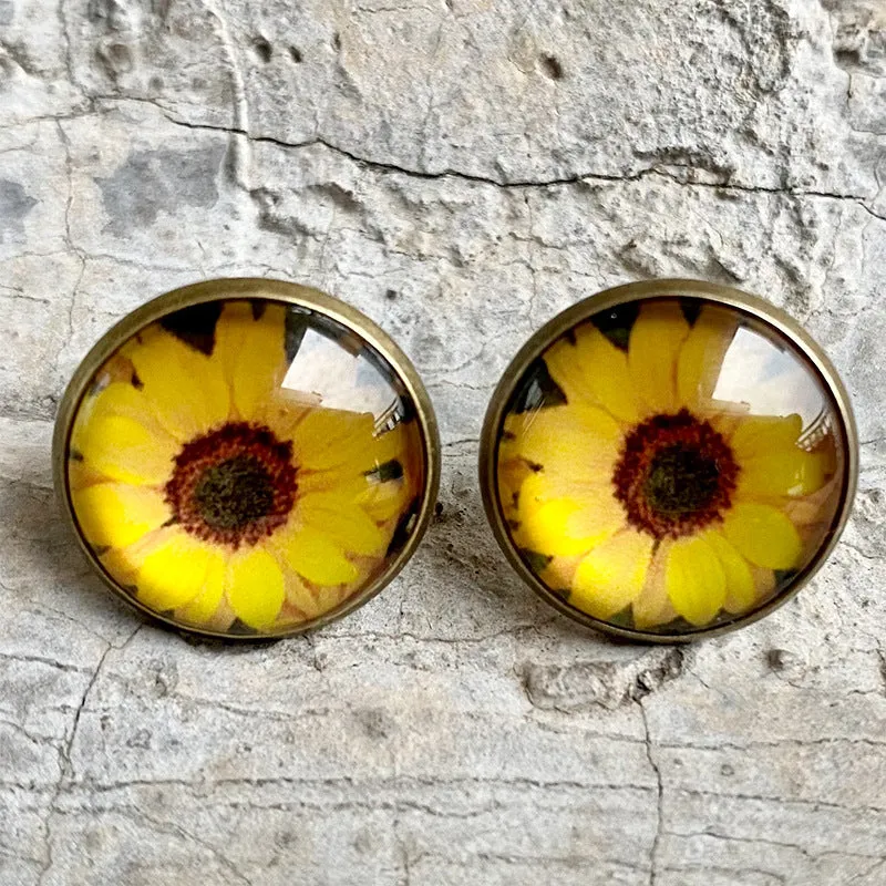 Wholesale 3 Pairs/pack Christmas Plaid Leopard Print Cow Pattern Glass Stud Earrings