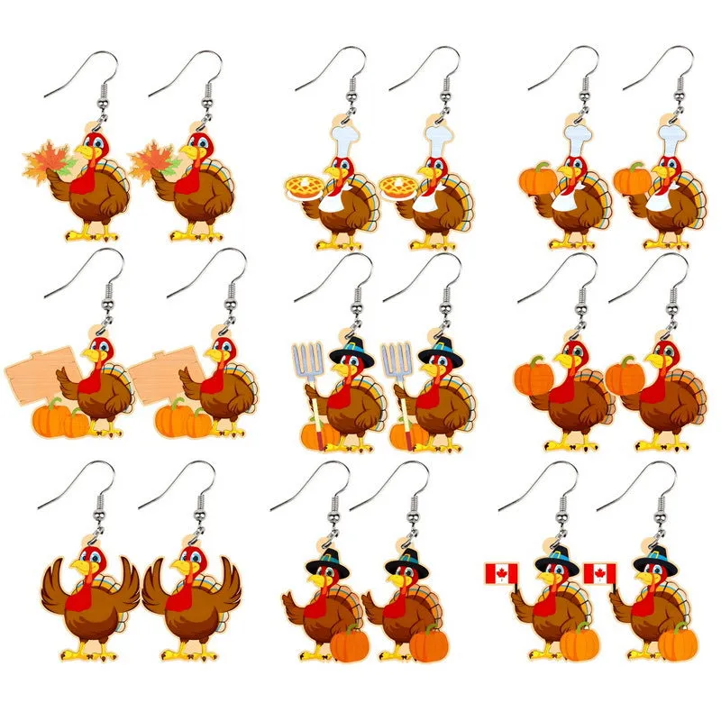 Wholesale 30pcs Thanksgiving Turkey Wooden Earrings Autumn Pizza Turkey Pumpkin Maple Leaf Chinese Restaurant Pendant