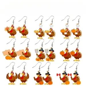 Wholesale 30pcs Thanksgiving Turkey Wooden Earrings Autumn Pizza Turkey Pumpkin Maple Leaf Chinese Restaurant Pendant