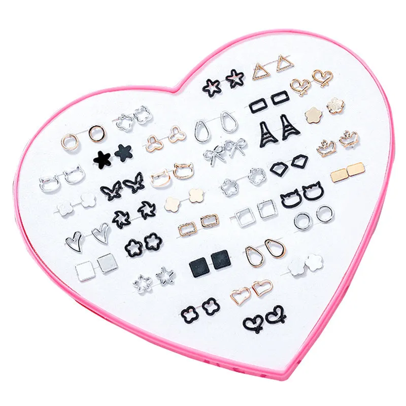 Wholesale 36 Pairs/Box Heart Star Plastic Ear Studs Set