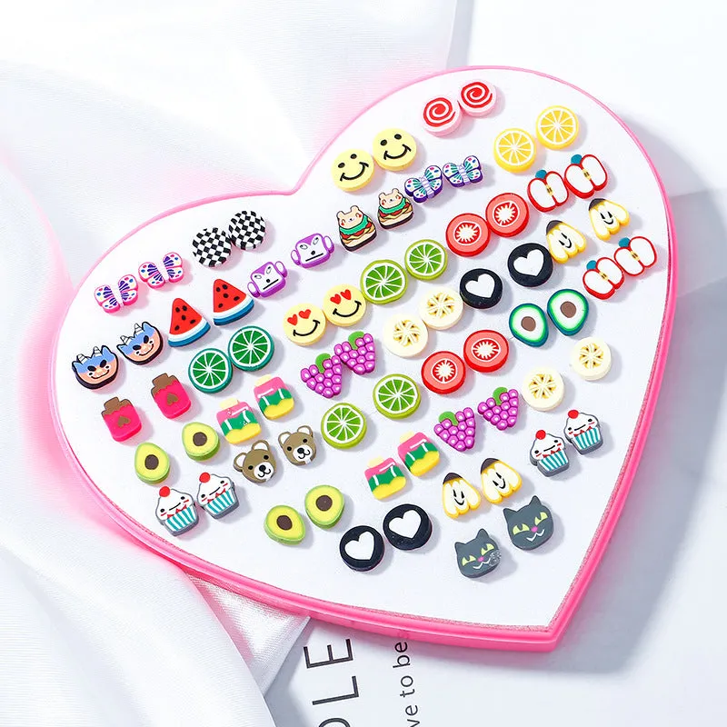 Wholesale 36 Pairs/Box Plastic Flower Ear Studs Set