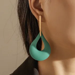 Wholesale 3D Hollow Exaggerated Painted Petal Water Drop Long Earrings